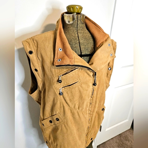 Vintage Jamie Sadock Womens Faux Suede Brown Vest Zip Pockets Lined Size Large - Picture 11 of 11